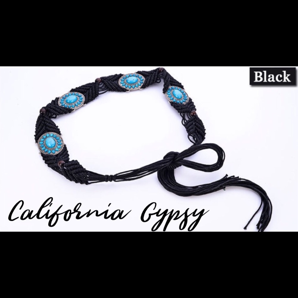 Western Turquoise Macrame Wood Bead Belt - Picture 3 of 5
